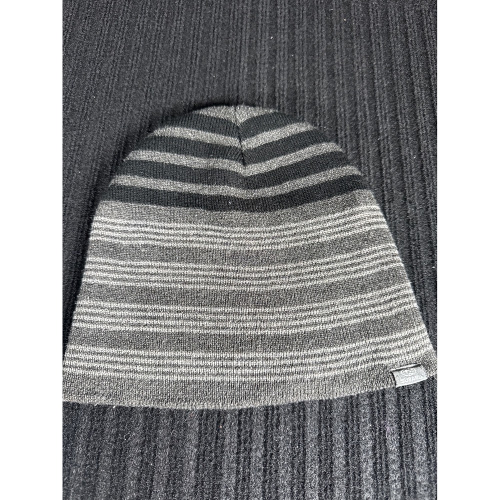 Subaru Mens Striped Knit Beanie Hat Gray Black Winter Cap